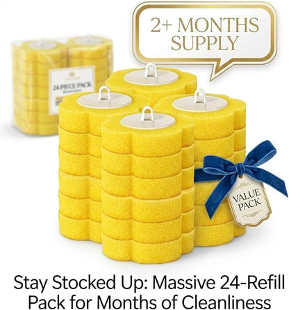 Toilet Wand Refills, 24 Count Disposable Brush Replacement Heads, Lemon Yellow Deep Scrubbing Pads Compatible with Leading Cleaning Wands, Efficient Bowl Cleaner for Bathroom & RV