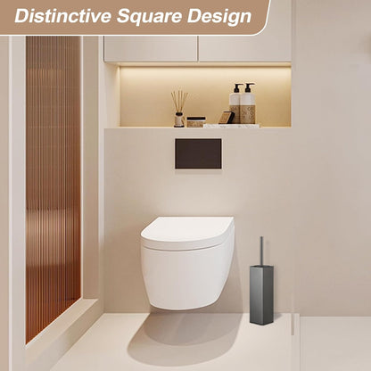 BGL Toilet Brush and Holder Set, Matte Black Freestanding for Bathroom Storage and Organization, Square Design Sturdy and Space Saving