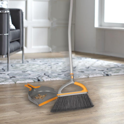 Casabella Quick 'n Easy Upright Broom and Dustpan Set, Multi-Surface for Tile, Wood & Laminate Floors, Gray