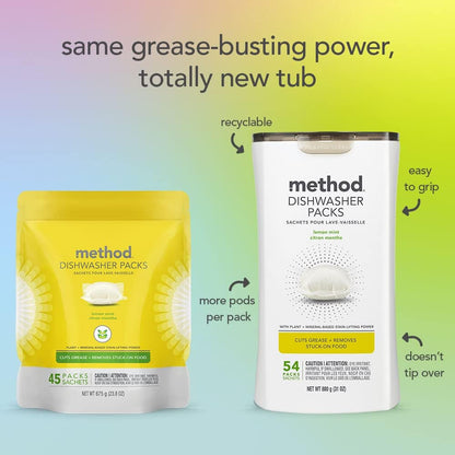 Method Dishwasher Detergent Packs, Lemon Mint, 30 count