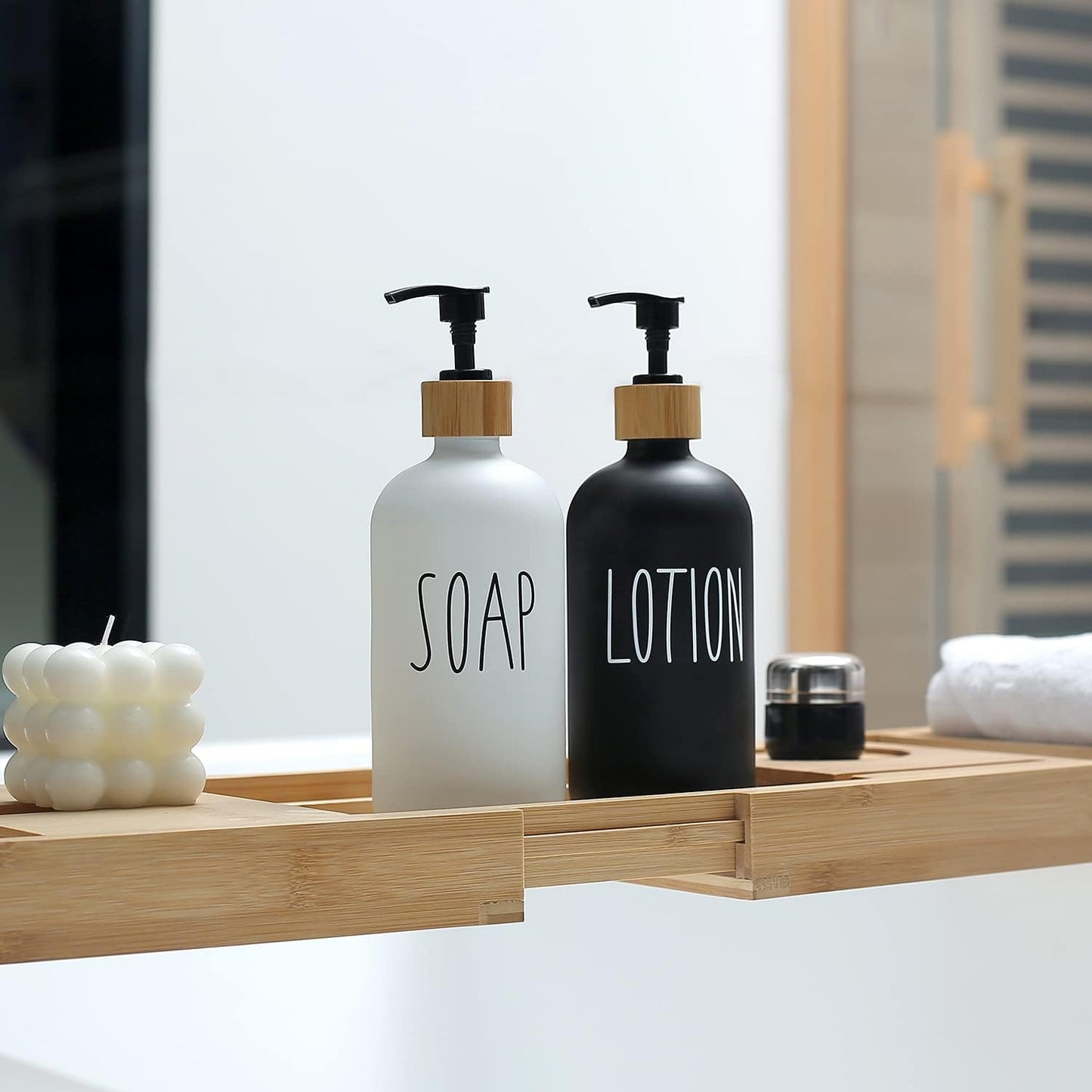 MOMEEMO Soap Dispenser Set, Contains Hand and Dish Soap Dispenser, Suitable for Kitchen Decor. (Black & White)