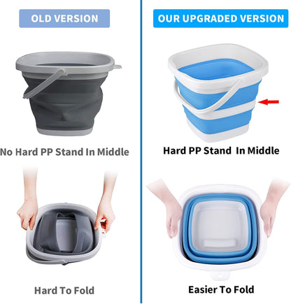 Collapsible Bucket, 5L 1.3Gallon Small Cleaning Mop Buckets for Household Outdoor Car Washing Tub Plastic Foldable Portable Camping Beach Sand Water Pot Pail Space Saving Square