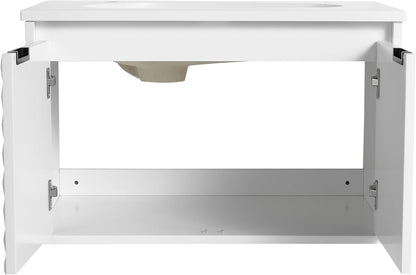 SSLine Modern 24-Inch Bathroom Vanity with Sink Wall Mounted Bathroom Vanity with Top Basin & Storage Cabinet White Wood Floating Vanity w/Ceramic Sink & Gold/Black Handles for Small Space