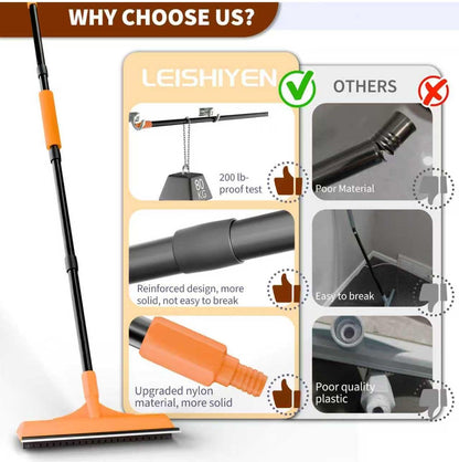 Carpet Rake for Pet Hair Removal - Reusable Dog & Cat Hair Remover with 58" Reinforced Steel Handle, 3-in-1 Professional Modular Rug Rake & Scraper Tool for Shag Rugs, Couch, Stairs (Orange)