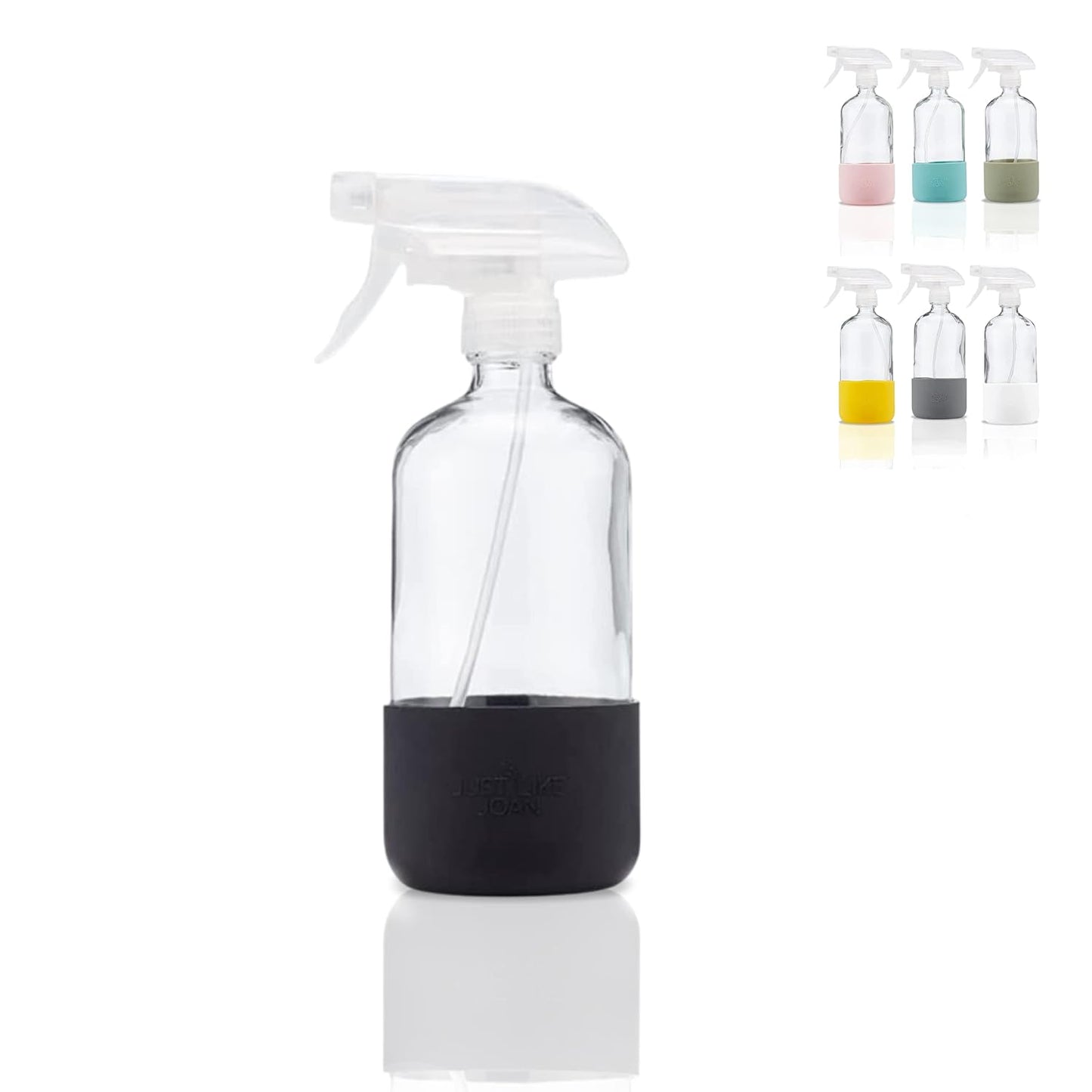 Clear Glass Spray Bottle with Silicone Sleeve for Cleaning Solutions, Essential Oils, Plants, Vinegar - 16 oz, Refillable, Food Safe (2-PACK: Rich Black & Ocean Turquoise)