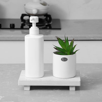 zoocatia Small Wood Tray Pedestal Stand Farmhouse Bathroom Decor Decorative Wooden Riser Kitchen Soap Dish Holder for Vanity, Counter, Sink, 9" x 5.9" - Black