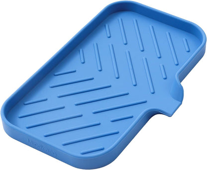 MicoYang Silicone Bathroom Soap Dishes with Drain Spout-Bathroom and Kitchen Sink Organizer,Sponge Holder,Dish Soap Tray,Perfect for Dispenser,Scrubber,Bottle,Cup on Sink or Counter-Black 4.9"×3.2"