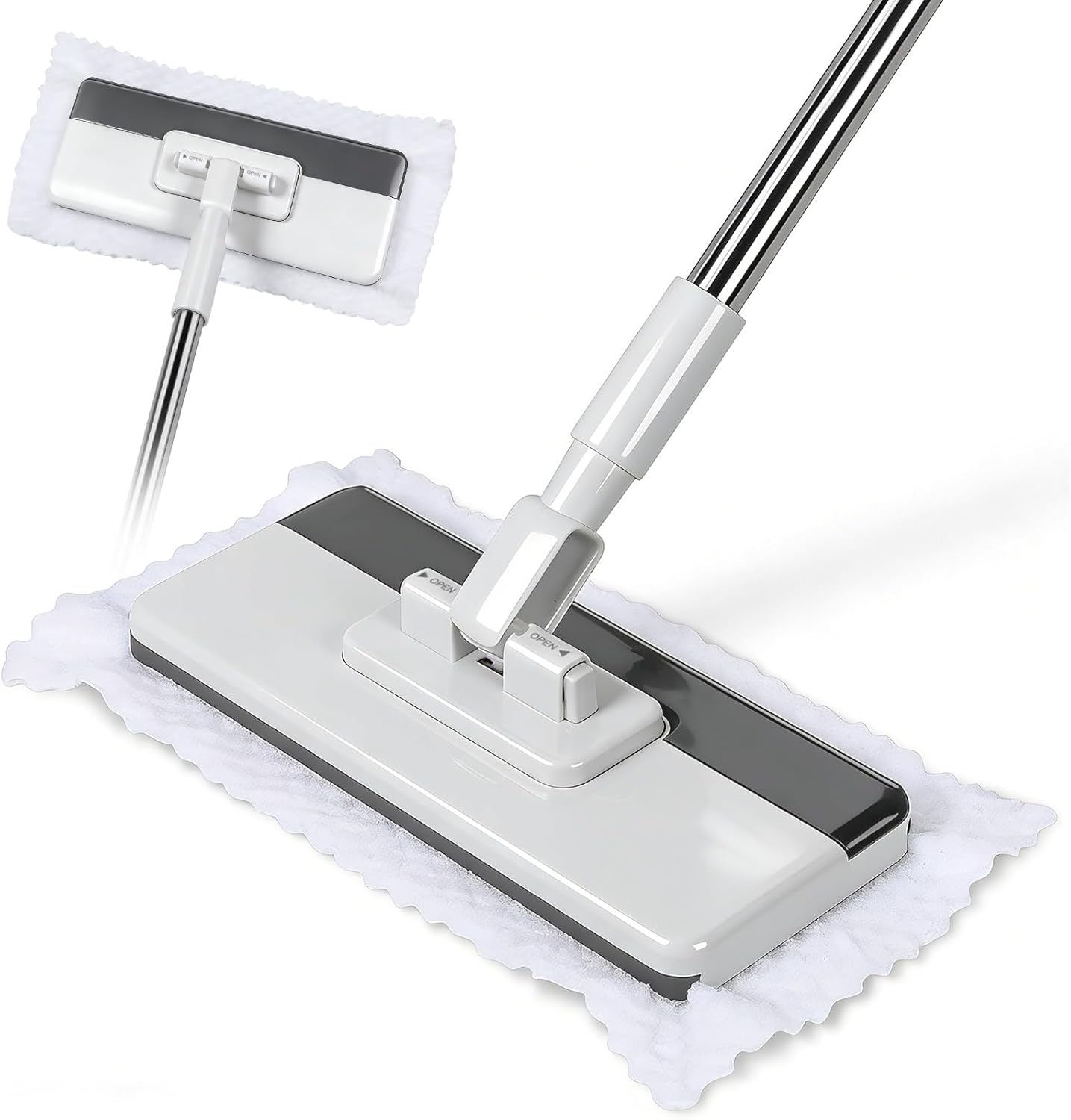 Mops for Floor Cleaning, Masthome Flat Dust Mop with 4 Reusable Pads, 2-Sided Microfiber Dust Mop for Wet & Dry Use, Flat Flip Mops for Hardwood, Laminate, Vinyl,Kitchen, Tile -1 Scraper
