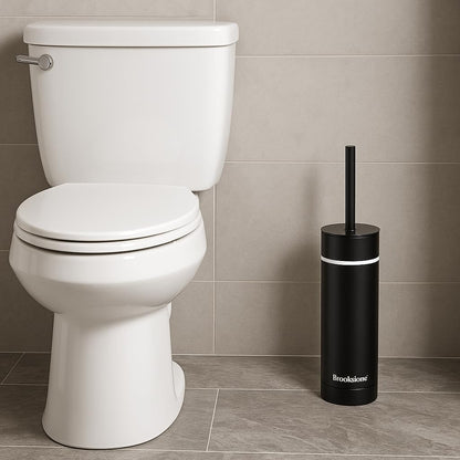 BROOKSTONE Toilet Brush and Holder Set for Bathroom with Splash Guard for Deep Cleaning, Compact and Space Saving Stylish Toilet Bowl Cleaners, Chrome