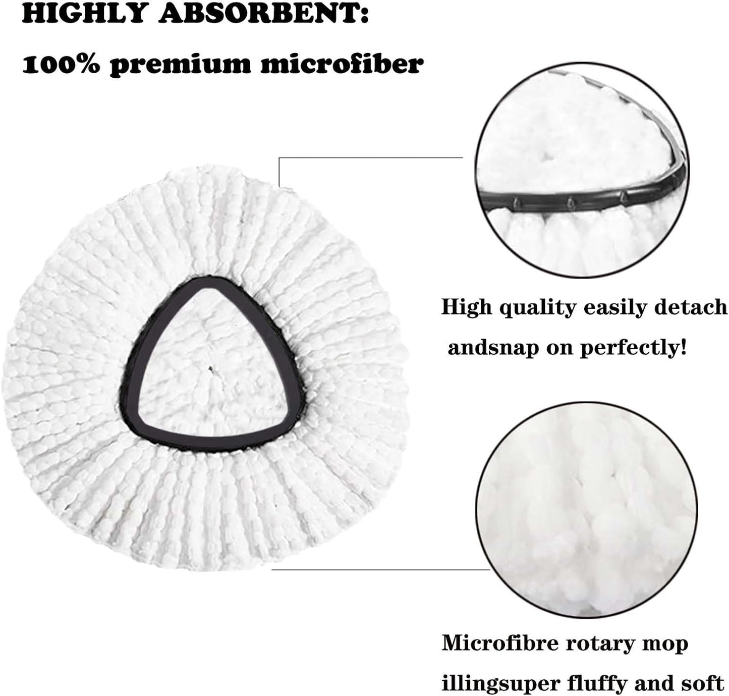 4 Pack Mop Replacement Heads for O-Ceda Mop Replace Head Spin Mop Heads Replacements, Microfiber Spin Mop Refills, Easy Cleaning Mop Head Machine Washable