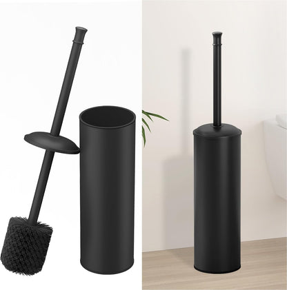 BESy Toilet Brush and Holder, Toilet Cleaner Bowl Set with Two Brush with Extra Long Handle, Durable Bristles Toilet Scrubber and Covered Holder, Drip-Proof Stainless Steel Oil Rubbed Bronze