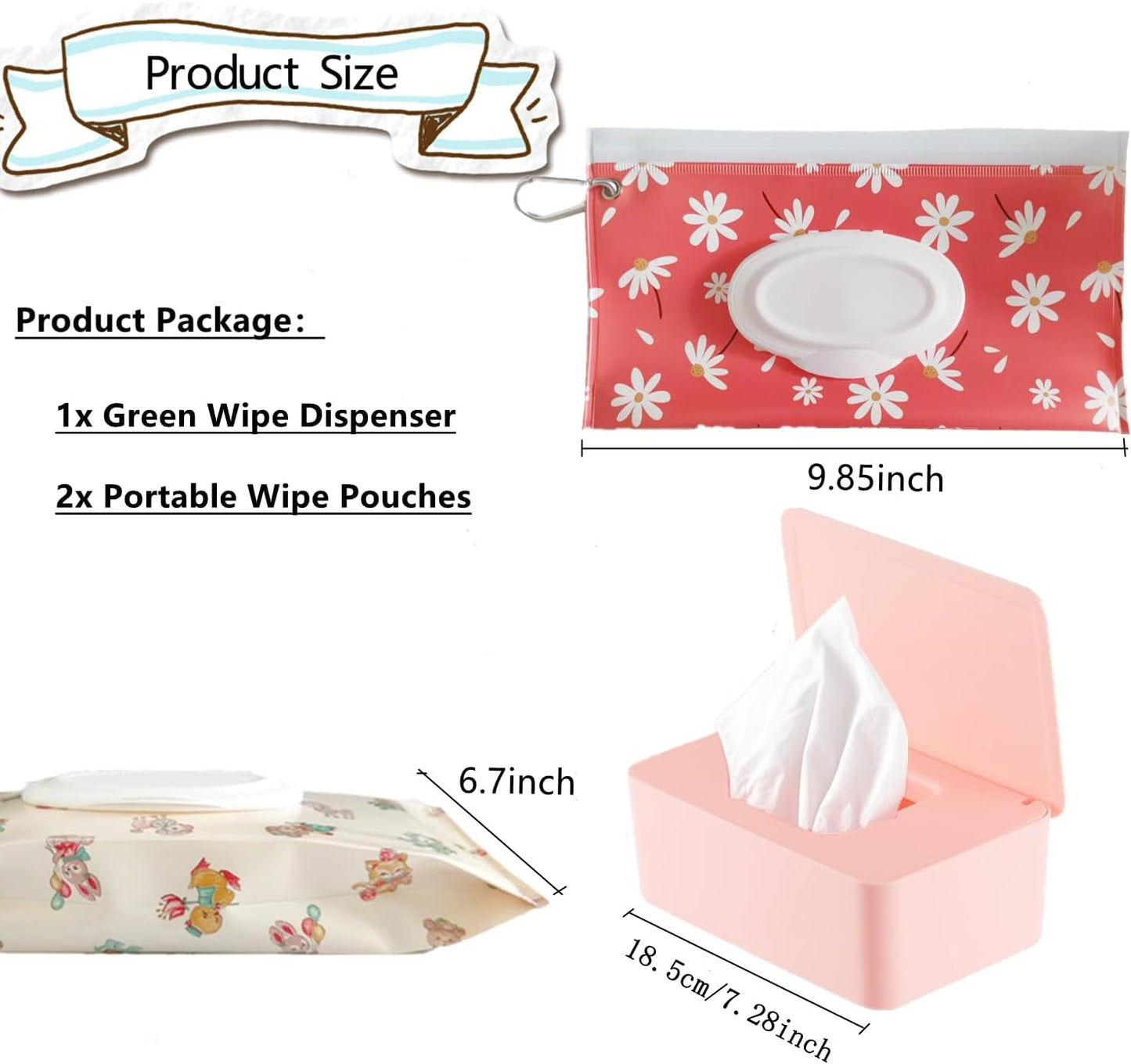 Wipe Dispenser White,Reusable Flushable Wipe Holder Set with 2Pcs Refillable Portable Wipe Bag for Baby Adult Bathroom,Wipe Container with Lids Keeps Wipes Fresh,Baby Shower New Mom Gifts