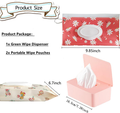Wipe Dispenser White,Reusable Flushable Wipe Holder Set with 2Pcs Refillable Portable Wipe Bag for Baby Adult Bathroom,Wipe Container with Lids Keeps Wipes Fresh,Baby Shower New Mom Gifts