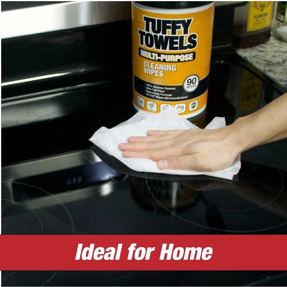 LAUCO Tuffy Scrub Cleaning Wipes – 90 Count (10" x 12") – Heavy Duty & Multi-Purpose Hand and Surface Towels for Industrial, Shop, Auto & Home Use (8 Pack, Multi-Purpose)