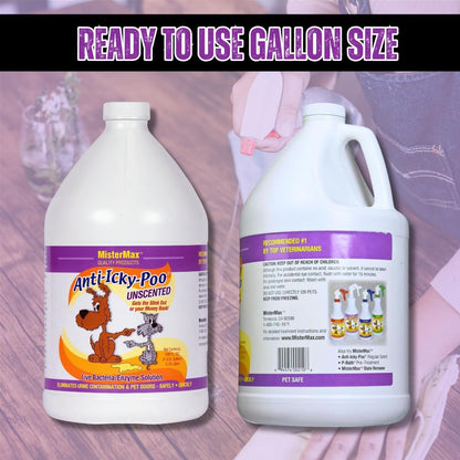 Mister Max Anti Icky Poo Pet Urine Enzyme Cleaner & Feces Odor Remover, Enzymatic Cleaner for Dog & Cat Urine, Pet Odor Remover Spray, 1 Gallon (Original Scent)