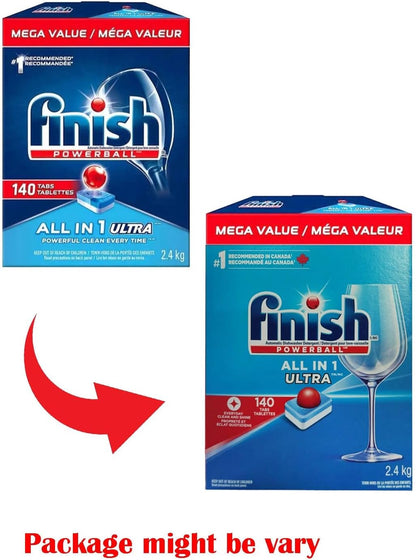 Finish Powerball Automatic Dishwasher Detergent, All in 1 Ultra Powerful Clean, 2.4 KG - 140 Tabs