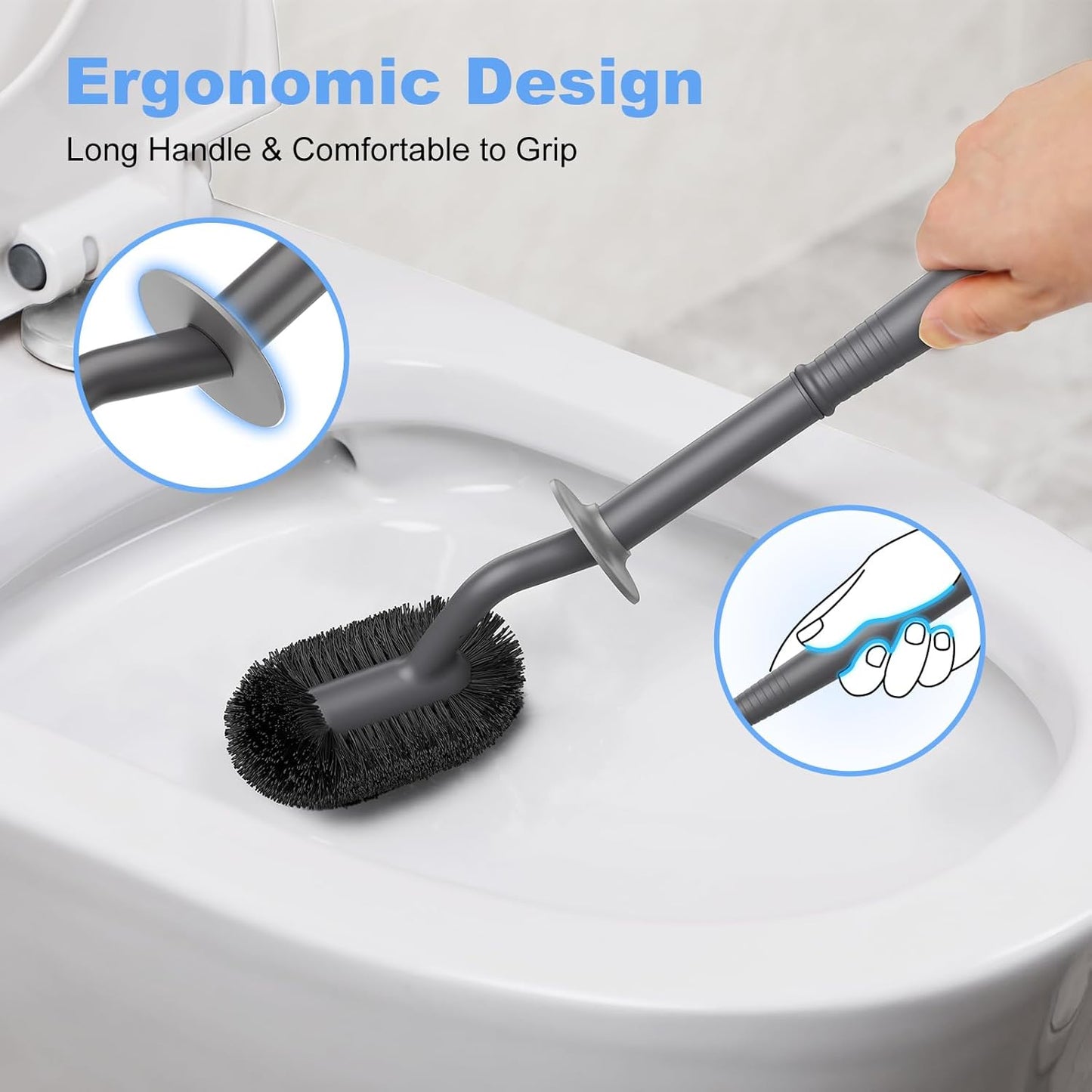 HAMITOR Toilet Bowl Brush Holder Set: Curved Design with Holder for Deep Cleaning Under Rim - Compact Hidden Scrubber for Small Space - Modern RV Bathroom Accessories - White 1 Pack
