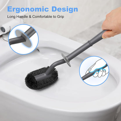 HAMITOR Toilet Bowl Brush Holder Set: Curved Design with Holder for Deep Cleaning Under Rim - Compact Hidden Scrubber for Small Space - Modern RV Bathroom Accessories - White 1 Pack