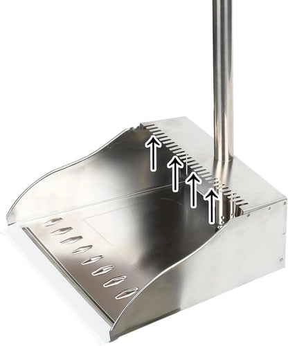 Metal Dustpan with Broom Set, Long Handle Stainless Steel Dustpan,Heavy Duty Standing Dust Pan with Teeth, Indoor Outdoor Up for Home Kitchen Lobby Room Office