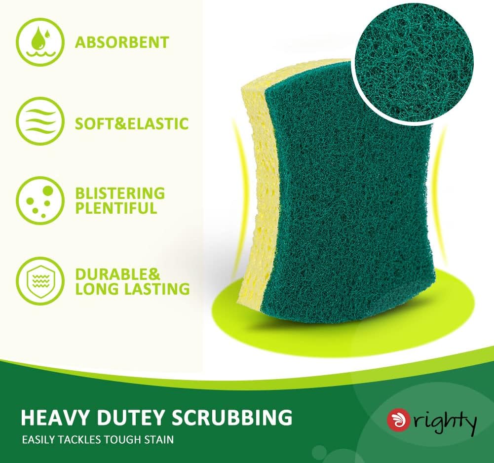 Orighty Non-Scratch Scrub Sponge, 24-Pack, Cellulose Kitchen Scrubber Sponges, Ideal for Kitchen Cleaning, Non-Stick Cookware, Washing Dishes, Bathroom, and Household