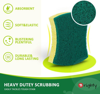 Orighty Non-Scratch Scrub Sponge, 24-Pack, Cellulose Kitchen Scrubber Sponges, Ideal for Kitchen Cleaning, Non-Stick Cookware, Washing Dishes, Bathroom, and Household