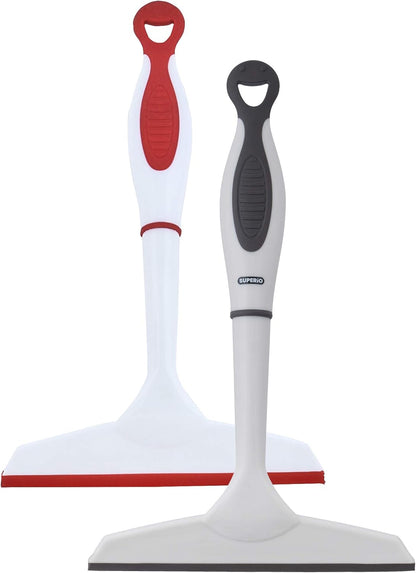Superio Rubber Squeegee, 2 Pack, Streak Free All Purpose Window Squeegee, Comfort Grip Handle and Hanging Hook (Red, 10 Inch- 2 Pack)
