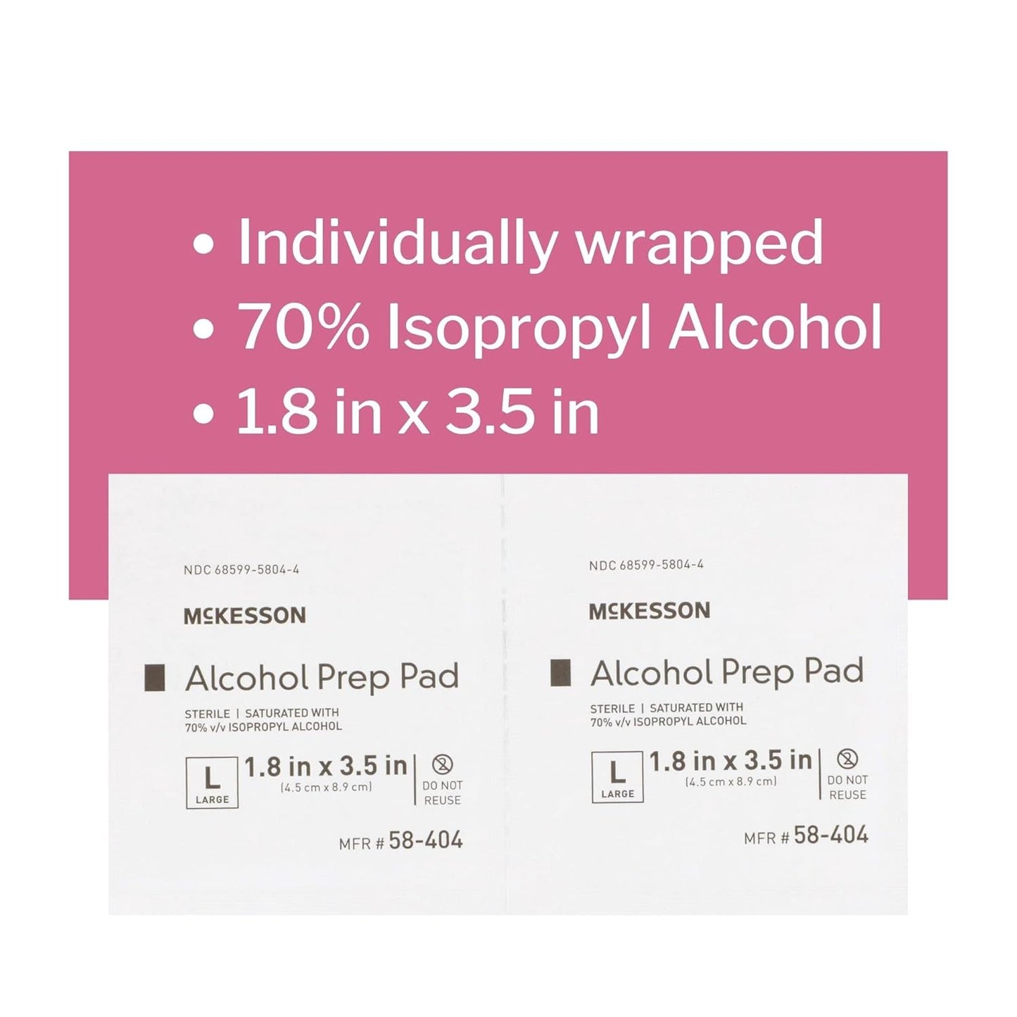 McKesson Alcohol Prep Pads [Pack of 100] 70% Isopropyl, Individually Wrapped Wipes, Sterile, Medical-Grade, First Aid, Large