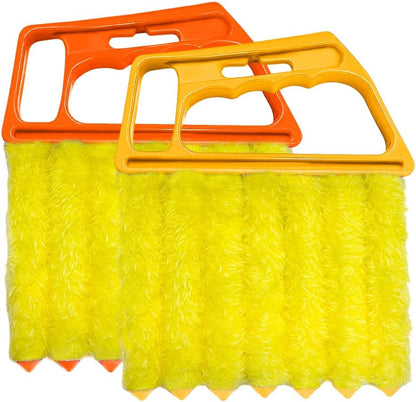 DXNQ 2 PCS Blind Cleaner Duster Tool, Window Venetian Hand-held 7 Finger Dusting Cleaner Brush, Blinds Cleaning Brush Tool for Window Shutters Air Conditioner, Car Accessories (Orange+Yellow)