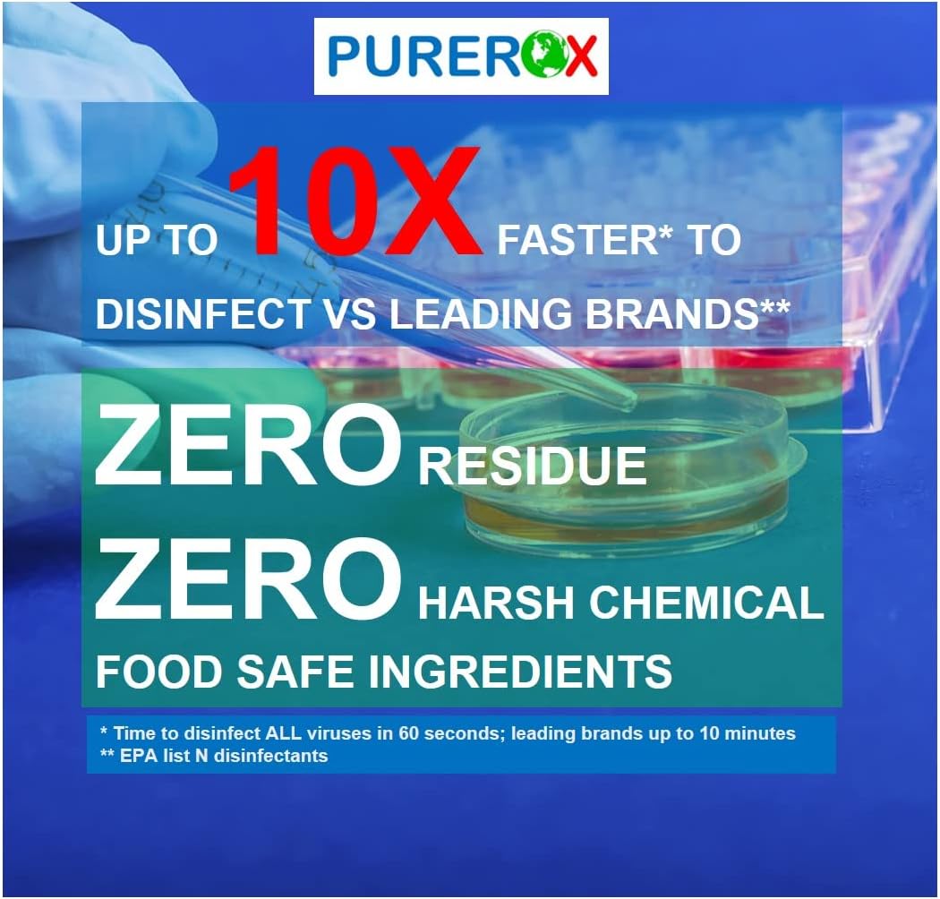 PUREROX disinfectant (16oz, 2pk) Eliminate 99.9999% MRSA, Norovirus, Viruses, Fungus, Bacteria. Hospital Grade. Safe for Use Anywhere. No residue. Suitable for All Surfaces.