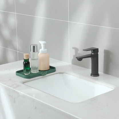 MicoYang Silicone Bathroom Soap Dishes with Drain Spout-Bathroom and Kitchen Sink Organizer,Sponge Holder,Dish Soap Tray,Perfect for Dispenser,Scrubber,Bottle,Cup on Sink or Counter-Black 4.9"×3.2"