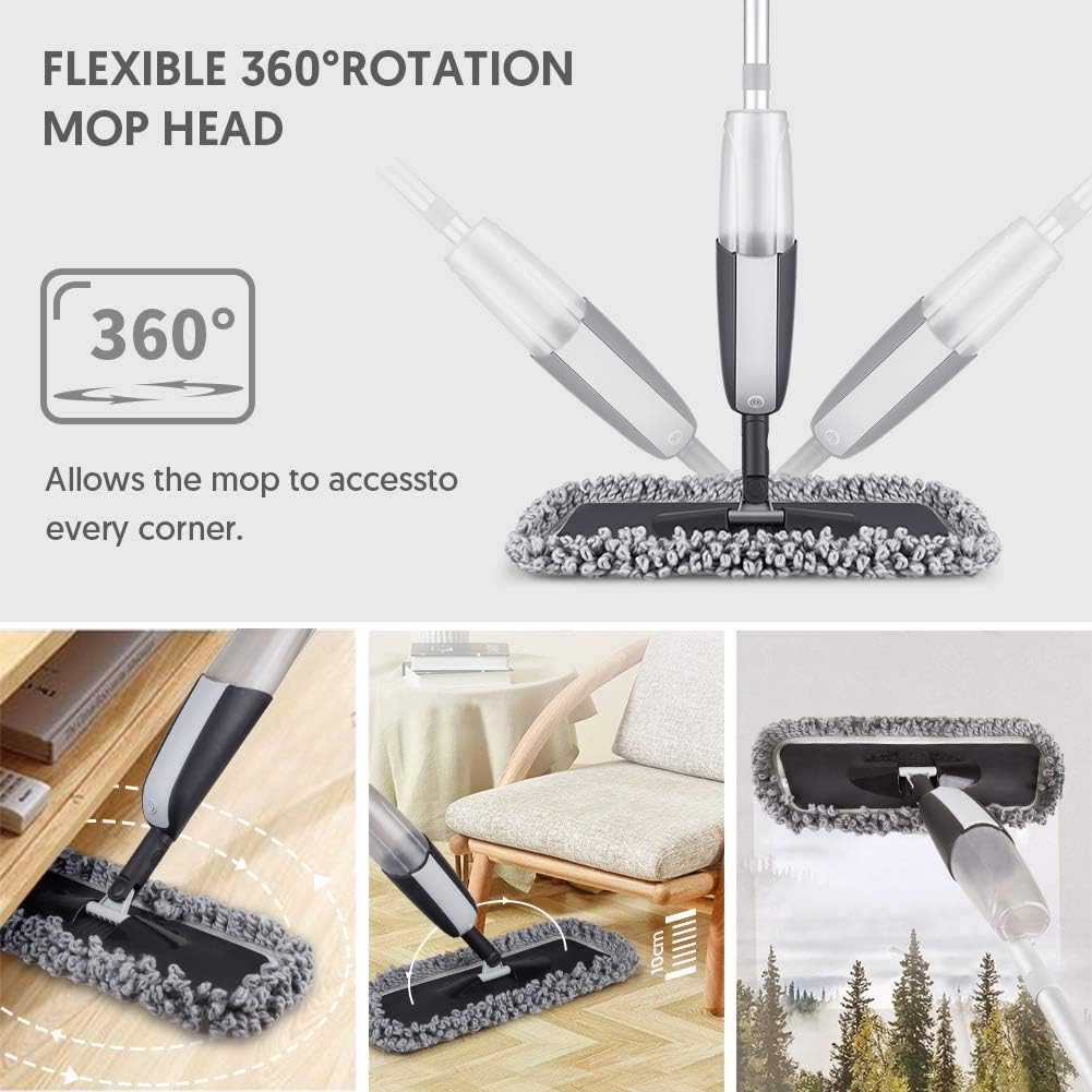 Microfiber Wet Spray Mops for Hardwood Floor Cleaning, Dry Wet Dust Wood Floor Mop with 4 Reusable Washable Mop Pads Refills Fit for Swiffer Power Mop, Flat Floor Mop for Laminate Ceramic Vinyl Tile