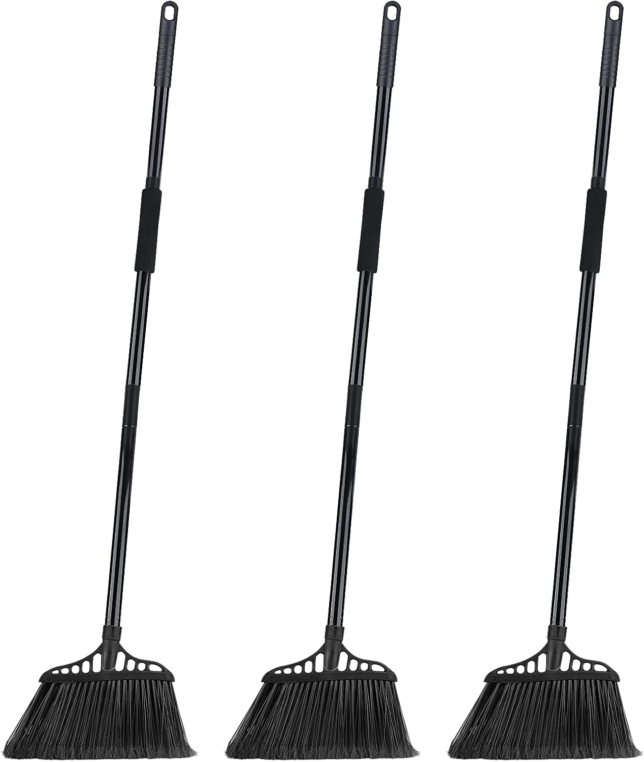 Tiumso 3-Pack Heavy Duty Broom, Commercial Broom with 55" Long Handle Outdoor Indoor, Industrial Brooms for Sweeping Garage Concrete Courtyard Patio Home Kitchen Office - All Black