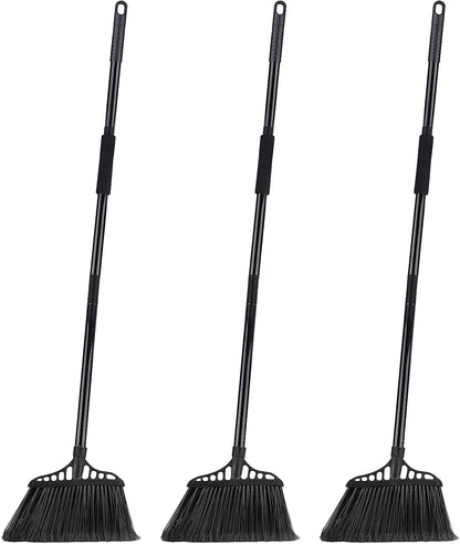 Tiumso 3-Pack Heavy Duty Broom, Commercial Broom with 55" Long Handle Outdoor Indoor, Industrial Brooms for Sweeping Garage Concrete Courtyard Patio Home Kitchen Office - All Black
