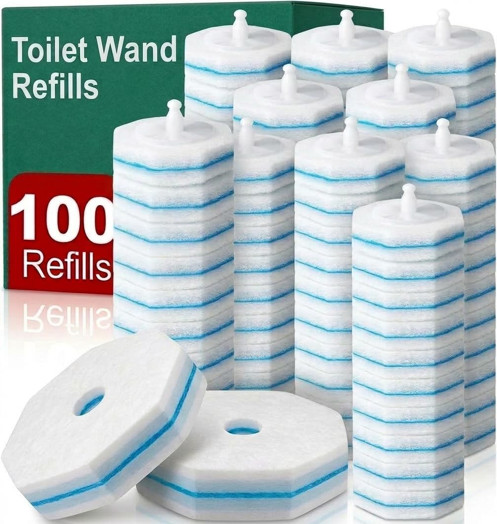 50 Count Toilet Wand Refills, Disposable Toilet Brush Refill Heads Compatible with Household Brushes Scrubbers, 3-Layer Scrubbing Pads for Quick Bathroom Toilet Bowl Cleaners Local Stock (Blue(50pcs))