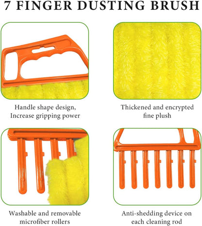 DXNQ 2 PCS Blind Cleaner Duster Tool, Window Venetian Hand-held 7 Finger Dusting Cleaner Brush, Blinds Cleaning Brush Tool for Window Shutters Air Conditioner, Car Accessories (Orange+Yellow)