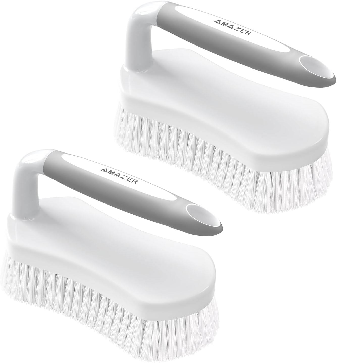 Amazer Scrub Brush for Cleaning Comfort Grip Shower Scrubber Stiff Bristles with Handle Heavy Duty Cleaner Brush for Tub Sink Carpet Floor - Pack of 2 (Green+Green)