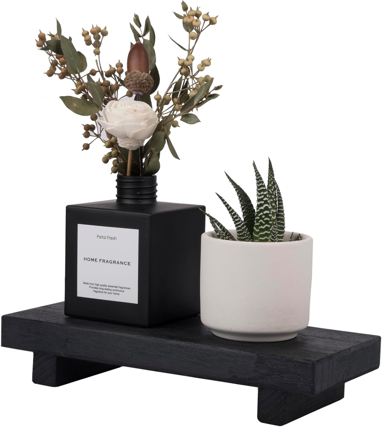 zoocatia Small Wood Tray Pedestal Stand Farmhouse Bathroom Decor Decorative Wooden Riser Kitchen Soap Dish Holder for Vanity, Counter, Sink, 9" x 5.9" - Black