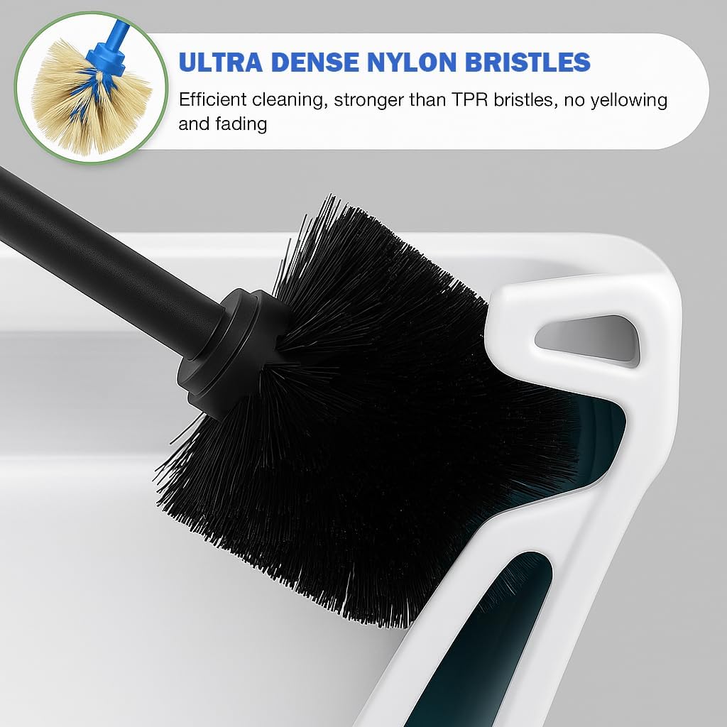 Toilet Brush and Holder Set: 304 Stainless Steel Heavy Duty Toilet Bowl Brush and Holder with Removable Inner Bowl and Splash Protection, Modern Long Handle Bathroom Cleaning Tool