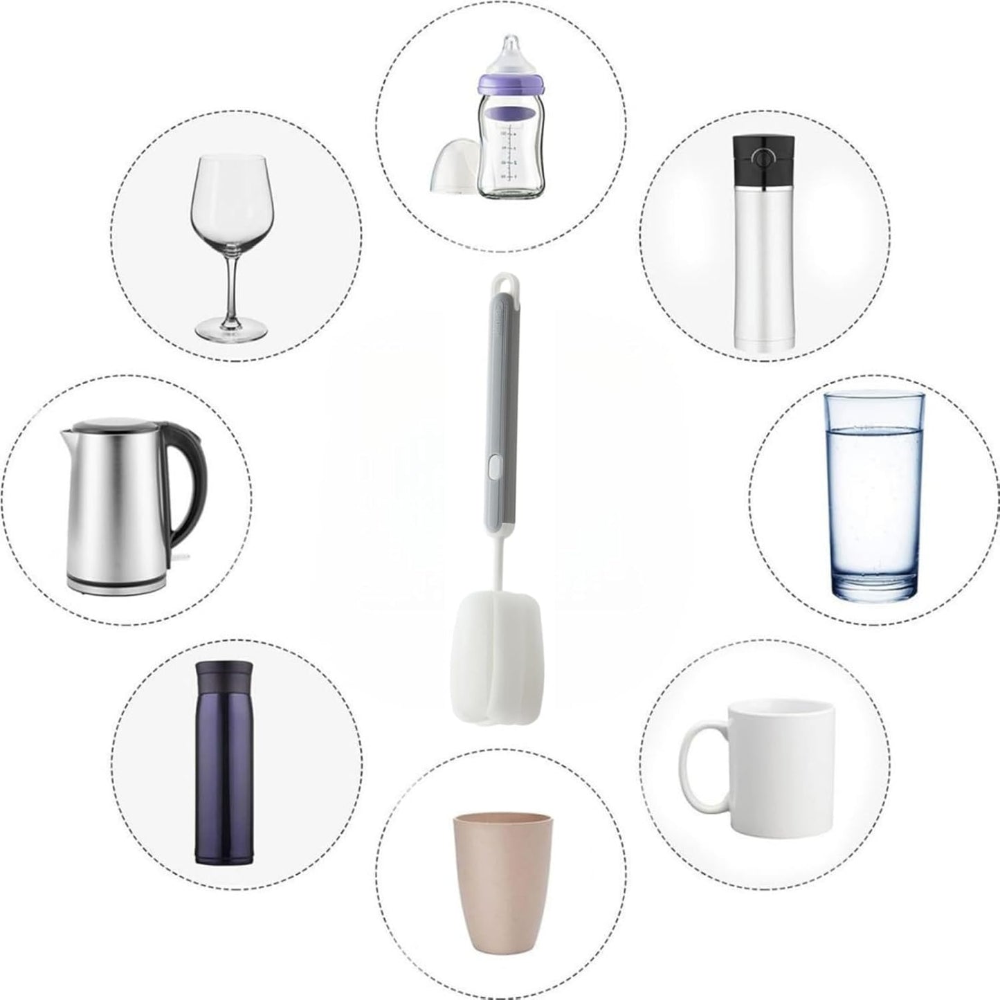 Bottle Brush Long Handle Cup Cleaner Brush Sponge Bottle Scrubber Detachable Handle Portable Sponge Cleaning Brush for Cups Wine Glasses Water Bottles Baby Bottles and Vacuum Flasks(3 PCS)