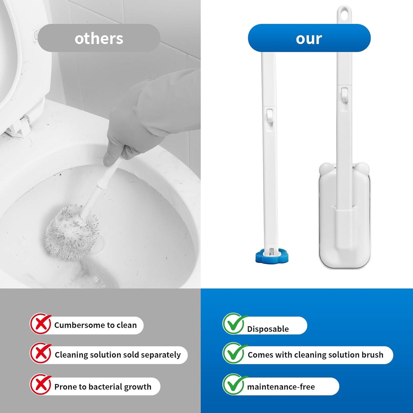 48 Count Disposable Toilet Brush Refill Pads, Disposable Toilet Bowl Wand Refills, Toilet Cleaning Refills, Toilet Scrubber Refills, Brush Head Replacement