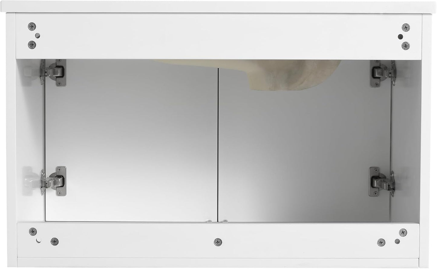 SSLine Modern 24-Inch Bathroom Vanity with Sink Wall Mounted Bathroom Vanity with Top Basin & Storage Cabinet White Wood Floating Vanity w/Ceramic Sink & Gold/Black Handles for Small Space