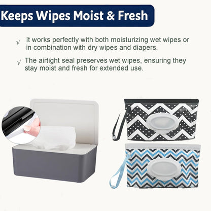 Wipe Dispenser White,Reusable Flushable Wipe Holder Set with 2Pcs Refillable Portable Wipe Bag for Baby Adult Bathroom,Wipe Container with Lids Keeps Wipes Fresh,Baby Shower New Mom Gifts