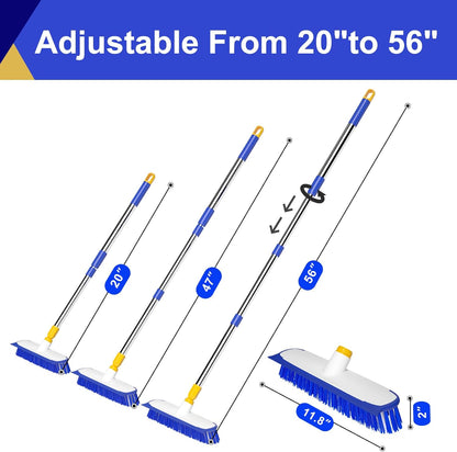 2 Pack Grout Brush with Long Handle, 56.5'' Swivel Grout Cleaning Brush,V-Shape Grout Scrub Brush, Extendable Handle Grout Cleaner Brush for Tile Floors，Bathroom,Baseboard,Shower,Corner