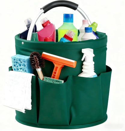 Cleaning Caddy with Handle, Cleaning Products Organiser, Foldable Storage Basket, Large Supply Organiser 17L with 6 Pockets, Portable Cleaning Caddy for Home & Garden (Black)