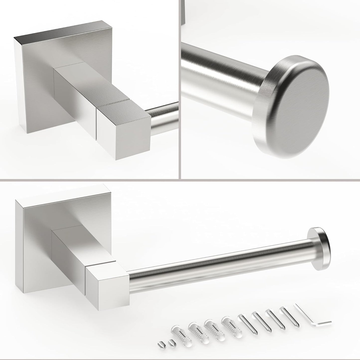 RUACQ Toilet Paper Holder Stand with Toilet Brush and Holder Set, 304 Stainless Steel Bathroom Toilet Tissue Paper Roll Holder Free Standing, Weighted Base, Heavy Duty (Matte Black)
