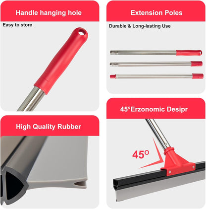 17" Heavy Duty Floor Squeegee with 40.8 Inch Long Handle, Suitable for Bathroom Tiles, Garage Concrete Floors, Shower Glass & Windows Cleaning