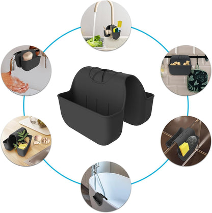 1Pc Sponge Holder for Kitchen Sink, Silicone Saddle Caddy Organizer Rack, Sponges Holder Over Faucet, Hanging Kitchen Sink Organizer Accessories Rack Basket-（Black）