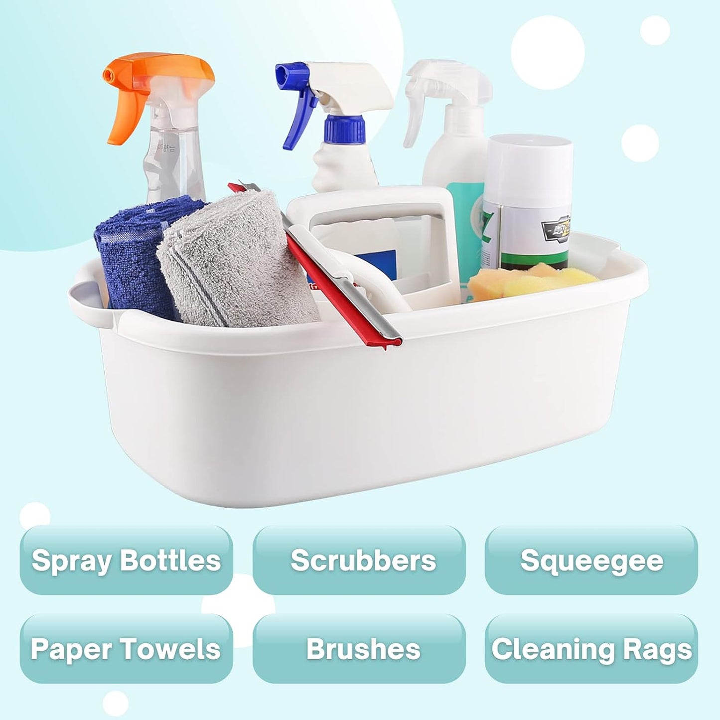 Cleaning Supplies Caddy, Household Tools Organizer with Handle, Large Plastic Bucket, Portable Shower Basket Tote, Gray