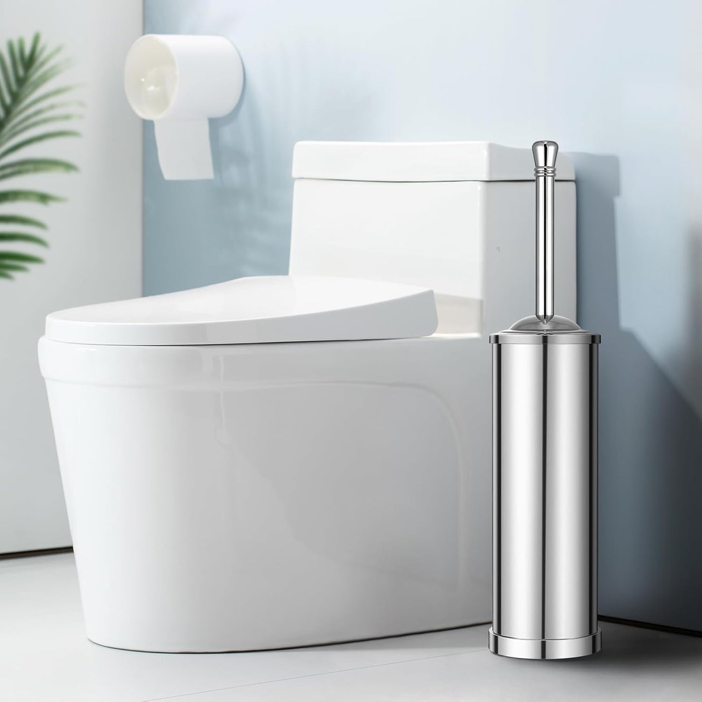 Brushed Nickel Toilet Brush and Holder Set,304 Stainless Steel Toilet Bowl Brush and Holder for Bathroom,Silver Heavy Duty Toilet Brush,Durable Scrubbing Bristles,Splash Resistant,Long Handle