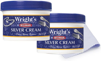 Wright's by Weiman Silver Cleaner and Polish Cream with Polishing Cloth, Ammonia-Free, Gently Clean & Remove Tarnish without Scratching